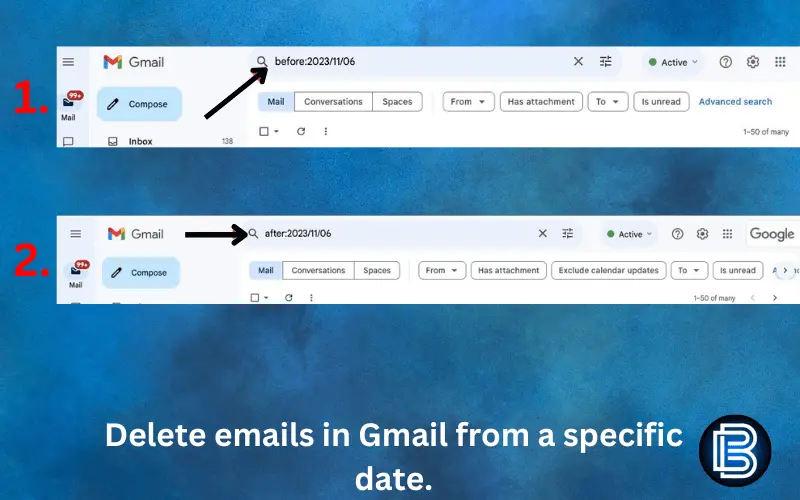 Delete emails in Gmail from a specific date