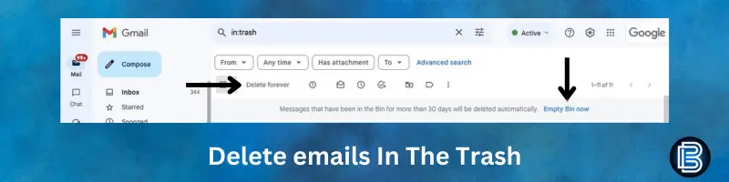 delete emails in the trash